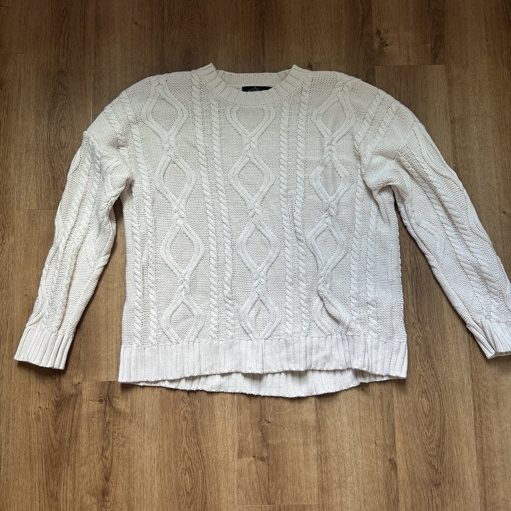 Women's Fisherman Cable Knit Heritage Sweater Cream Size Large